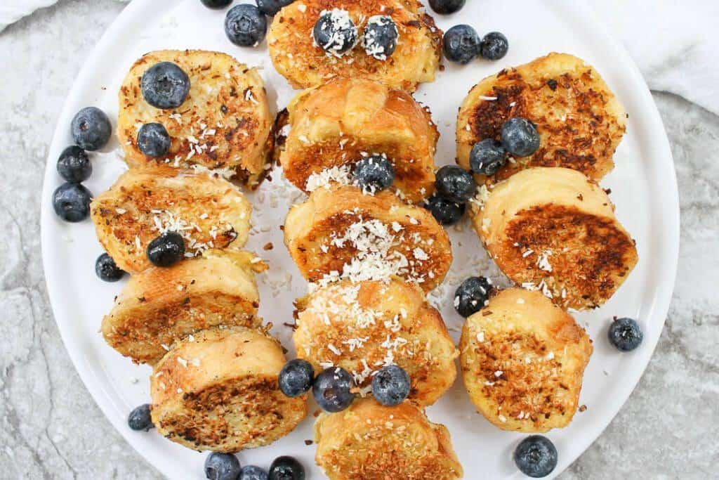 Coconut French Toast on a Serving Tray with Blueberries