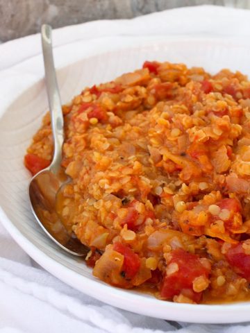 Red lentil dal in a serving dish