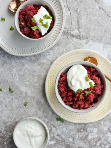 granita in bowls with whipped ricotta