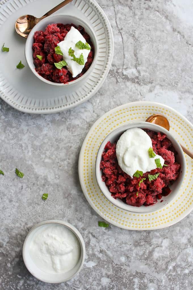 granita in bowls with whipped ricotta