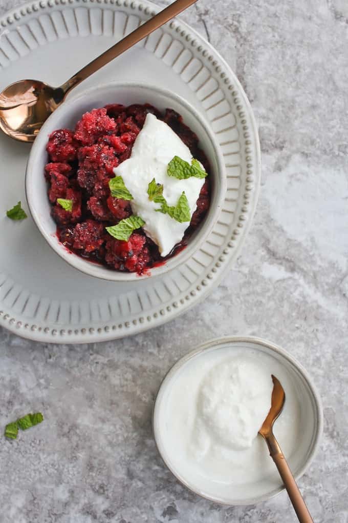 granita in bowls with whipped ricotta.