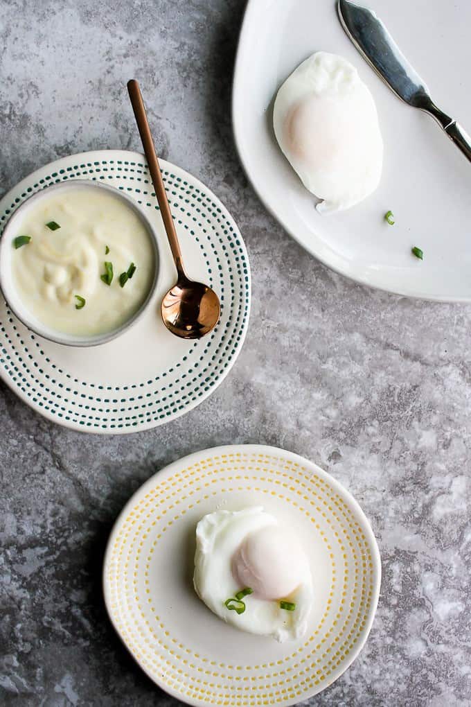 poached eggs and dijon sauce