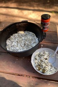Add ⅓ Cheese + Spinach Mixture to Dutch Oven.