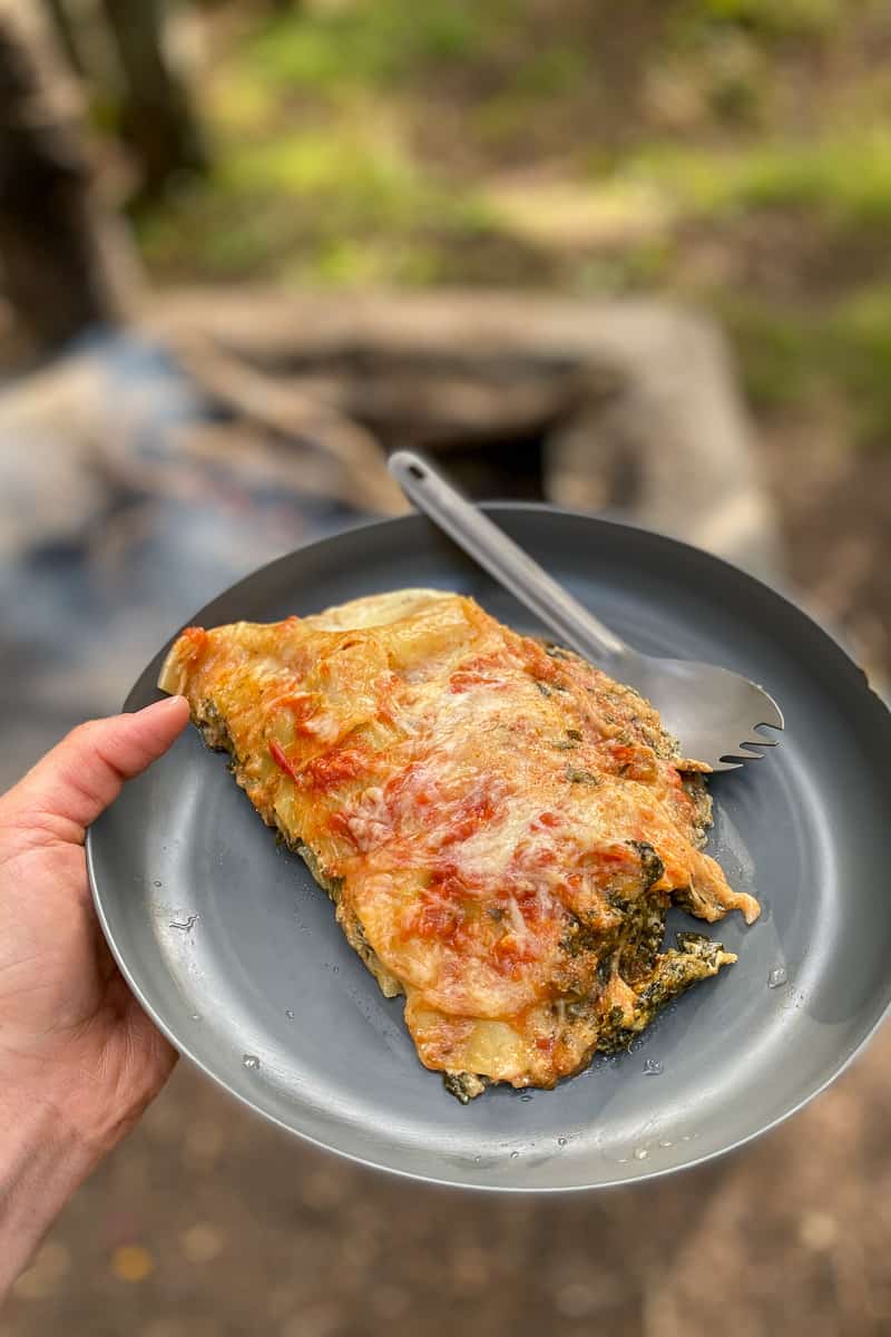 Spinach Campfire Lasagna on a Plate.