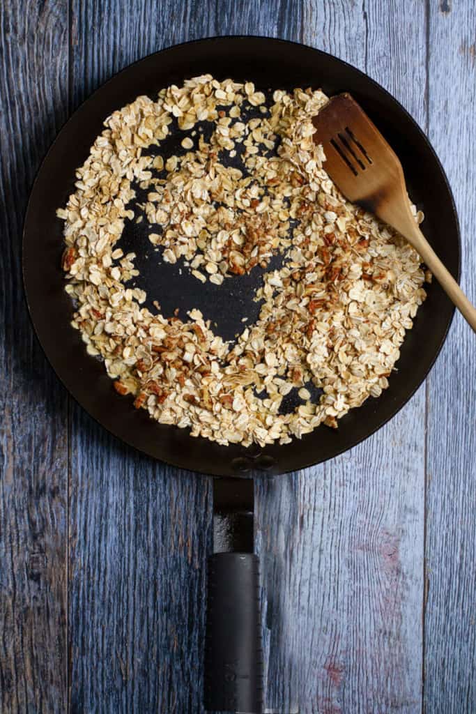 Add Rolled Oats + Chopped Nuts to a Pan