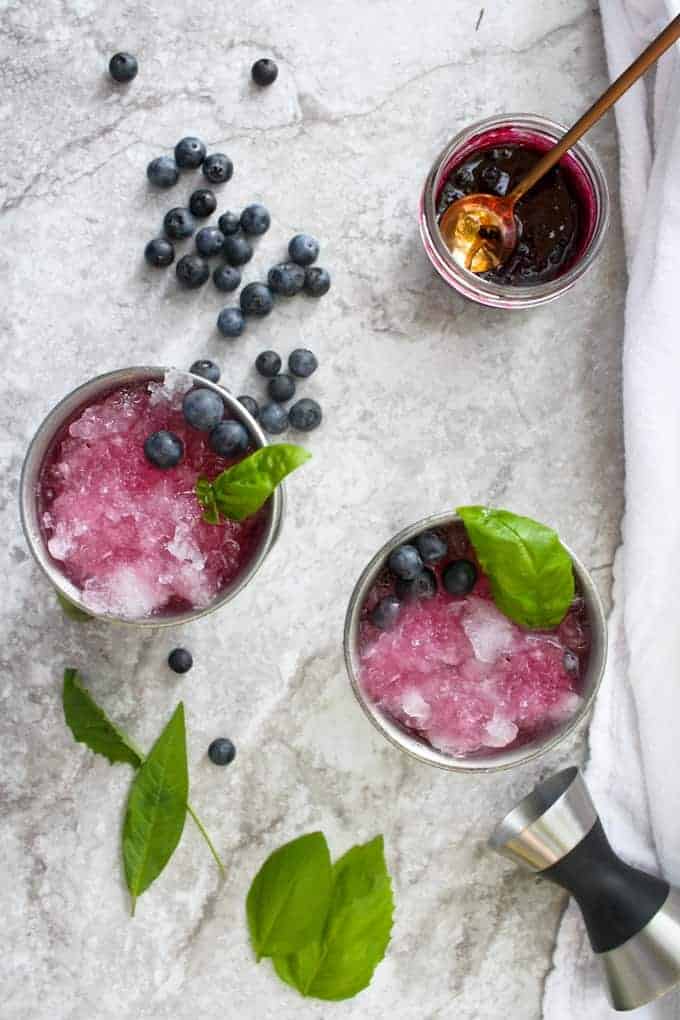 bourbon smash with fresh blueberries