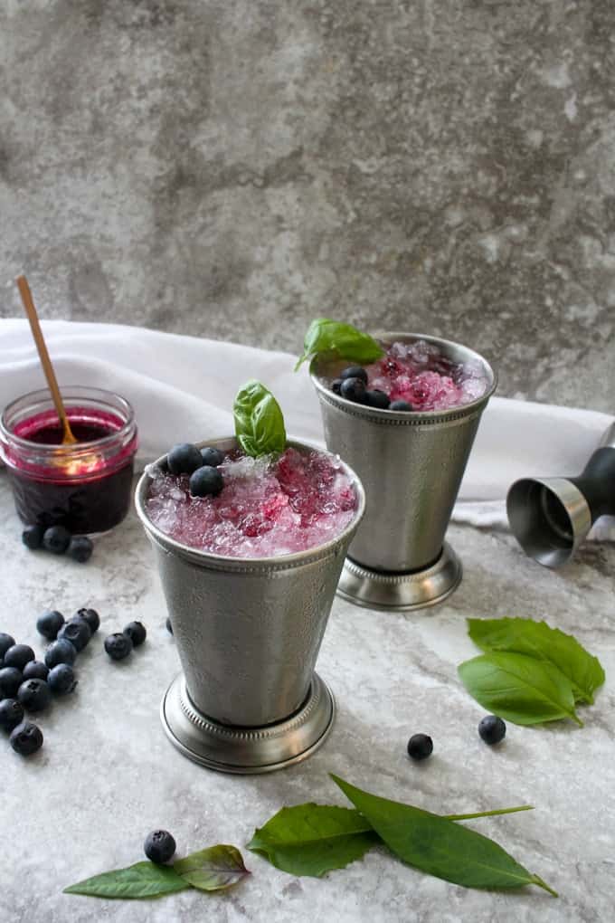 blueberry cocktails on a countertop
