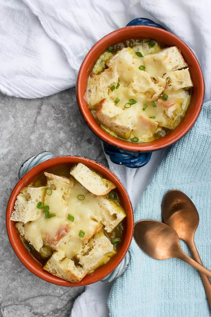 French onion soup in bowls