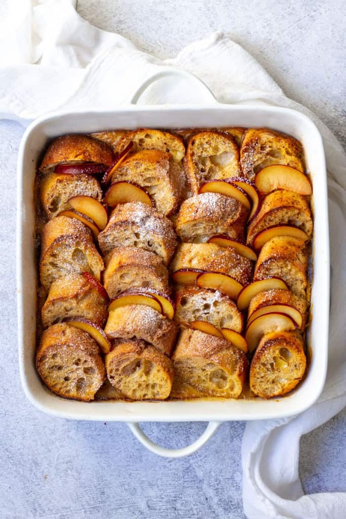 Eggnog French Toast Bake in a casserole dish