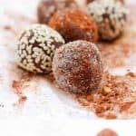 These vegan friendly truffles are made with heavy cream (or coconut cream), rich semi-sweet chocolate, coffee liqueur, and cayenne.