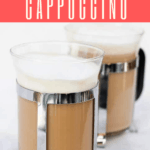 Learn how to make a French press cappuccino or latte, without any espresso maker! All you need is a French press, a milk frother, coffee grounds, and milk.