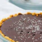 salted bourbon chocolate pie in a pie plate