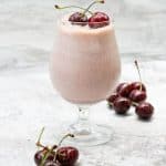 This cherry milkshake is made with sweet cherries (like Bing or black), and is blended with chocolate chips for a sweet summer treat.