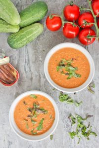 Summer Anchovy Gazpacho with anchovies, cucumbers, and tomatoes
