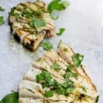 (ad) Grilled Swordfish with Basil Pesto: This easy fish recipe features swordfish steaks brushed with basil and olive oil pesto, and grilled to perfection. Perfect for summer!