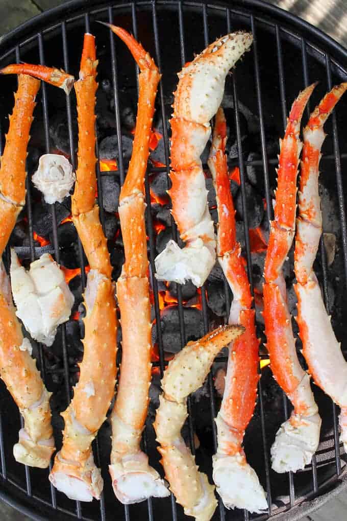 Crab legs on grill.