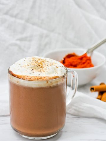 This easy and quick Pumpkin Spice Hot Chocolate is decadent, vegan-friendly, and perfect for fall!