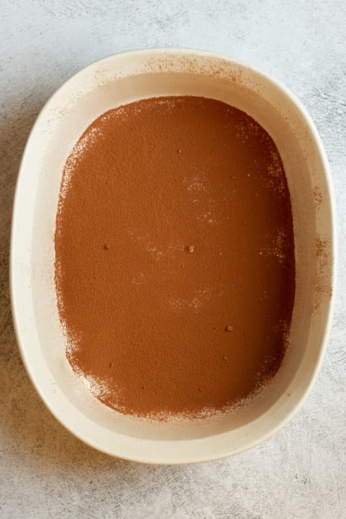 Dust the Baking Dish with Cocoa Powder