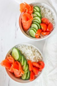 This quick and easy Lox Rice Bowl is made with cold smoked salmon and rice, and is perfect for lunch or light dinner.