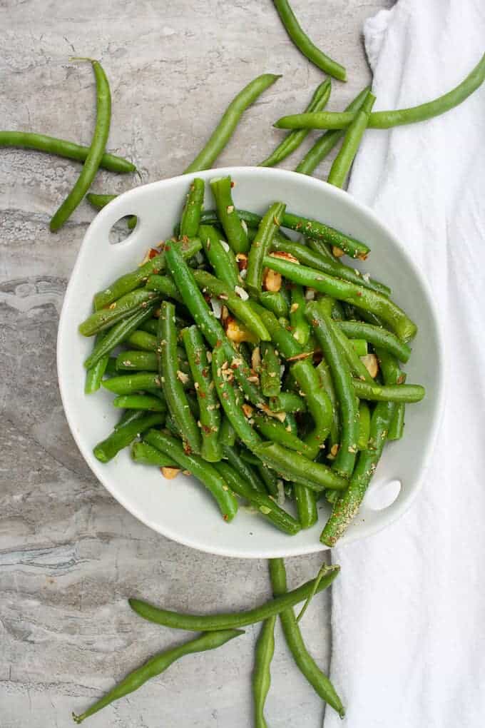 Green Bean Salad with Almonds in a Serving Bowl
