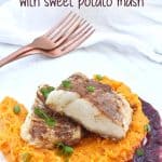 This spiced fish recipe features pan-roasted cod coated with garam masala, along with an easy sweet potato mash and a puréed raisin and wine sauce.