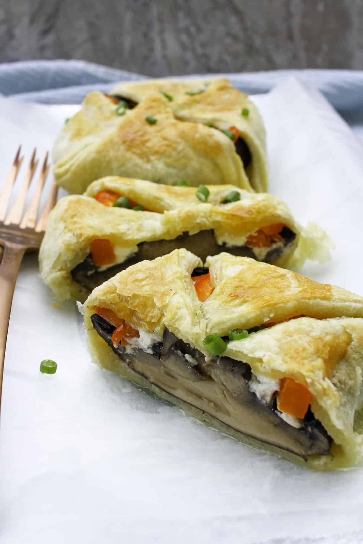 mushroom wellington on plate.