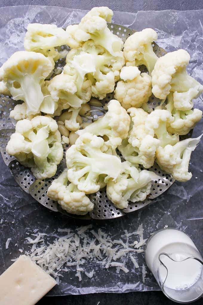 Steamed Cauliflower, cheese, and milk