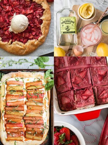 These Rhubarb Recipes help you welcome spring with one of nature's prettiest veggies-- rhubarb!  These Rhubarb drinks, meals, and desserts will help you make the most of this pink vegetable's short season.
