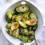 oven-roasted brussels sprouts in a serving bowl