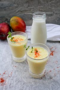 mango lassi with kefir in juice glasses