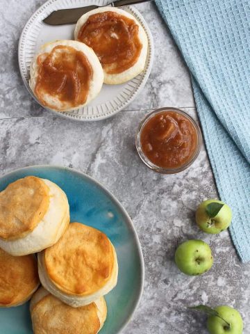 crabapple recipe: apple butter spread onto biscuits