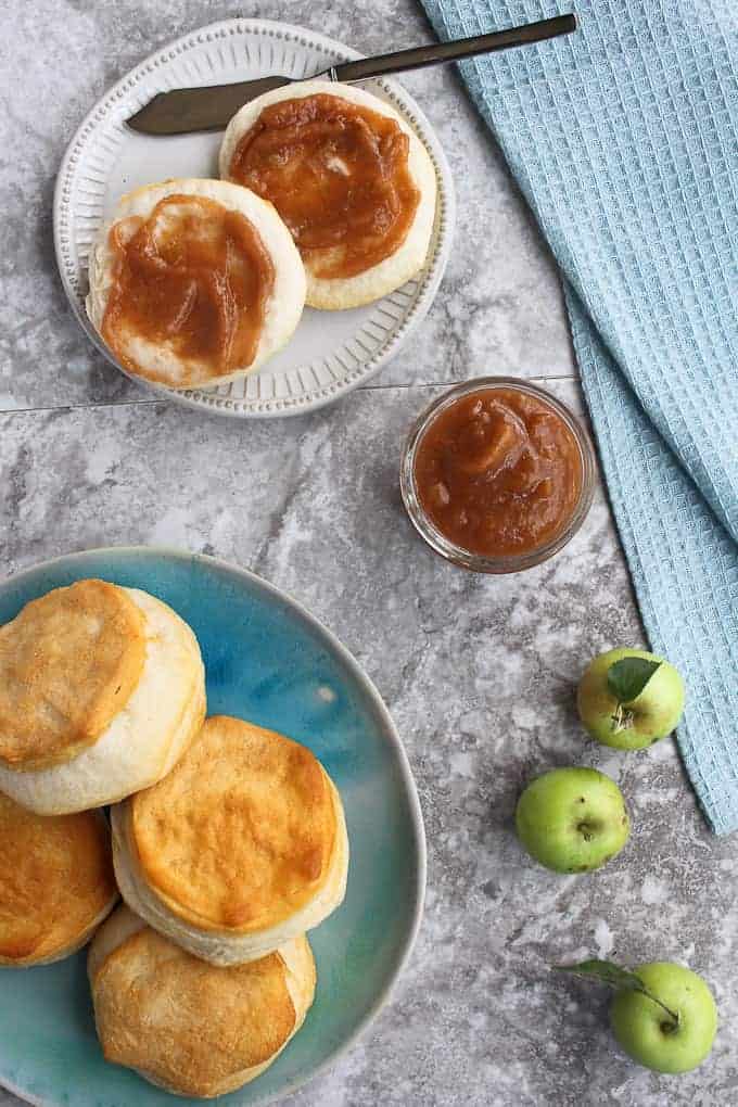 crabapple recipe: apple butter spread onto biscuits
