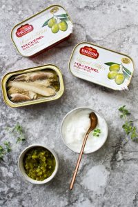 canned mackerel, yogurt, and relish for mackerel salad