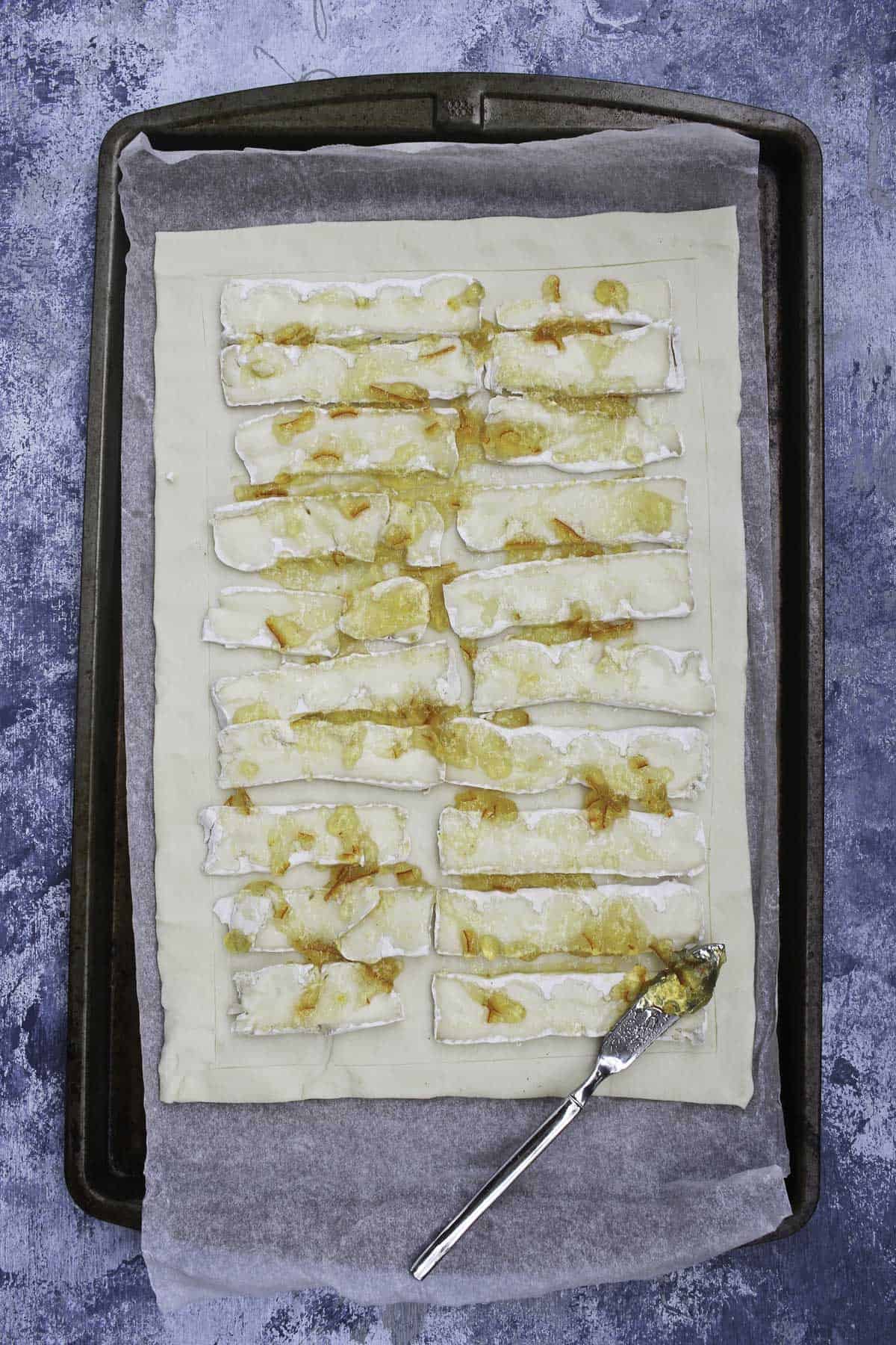 brie and jam on puff pastry.