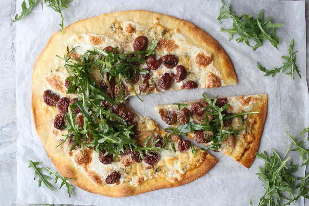 Arugula Pizza with Roasted Grapes