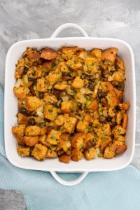 oyster stuffing in a baking pan