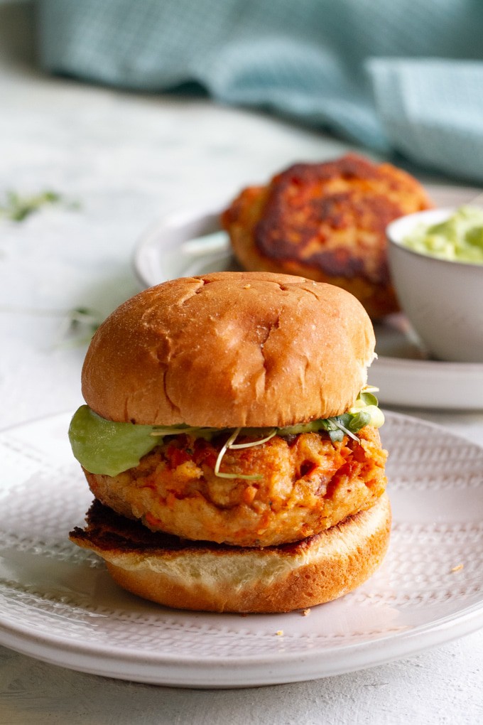 salmon burger on a serving plate