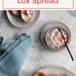This quick and easy lox spread is made with smoked salmon, cream cheese, capers, and fresh herbs. It's perfect spread on a bagel or crêpe!