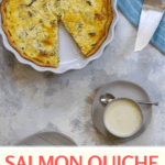 This salmon quiche is made with canned salmon, goat cheese, and dill, and is an easy, make-ahead breakfast or brunch!