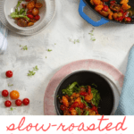 This recipe for slow-roasted tomatoes is a delicious, mostly hands-off way to use fresh, summer produce. Serve these roasted veggies as a condiment with sandwiches, stirred into pasta, or as a side dish!