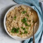 Instant pot brown rice in serving bowl
