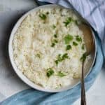 Instant pot jasmine rice in a serving bowl