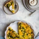 This broccoli cheddar quiche uses eggs, steamed broccoli, and cheddar cheese, and is easy to make ahead of time for a flavor-packed breakfast or brunch.