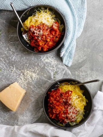 lentil bolognese served with spaghetti squash