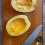 Cut Spaghetti Squash in Half + Scoop Out Seeds