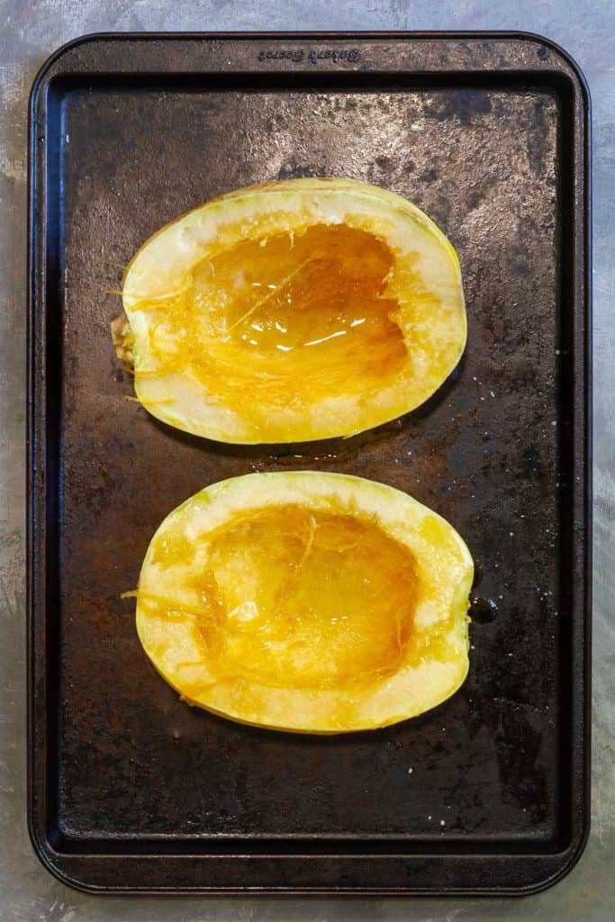Drizzle Spaghetti Squash with Oil + Sprinkle with Salt