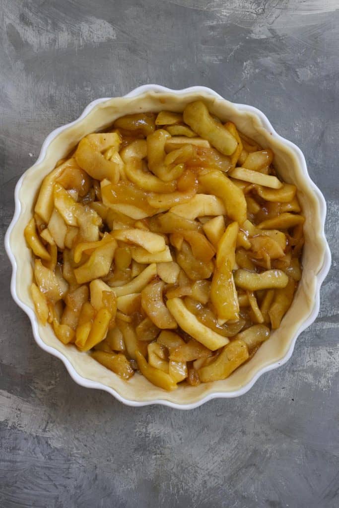 Add cooked apples to pie