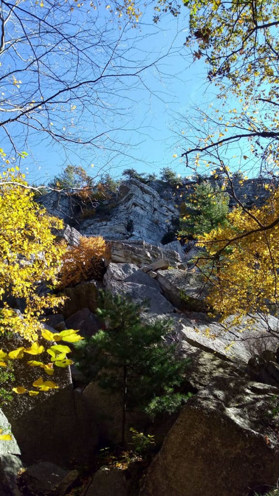 View from Below of the Rock Scramble at Bonticou Crag