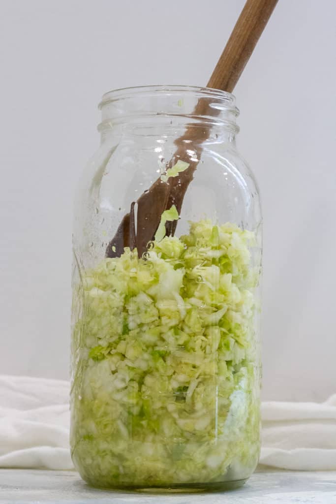 Scoop the Cabbage into a Jar or Crock