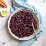 Black rice with lime dressing in a serving dish